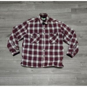 Vintage Ozark Trail Flannel Shirt Jacket Mens Size Large Plaid Fleece Lining Red